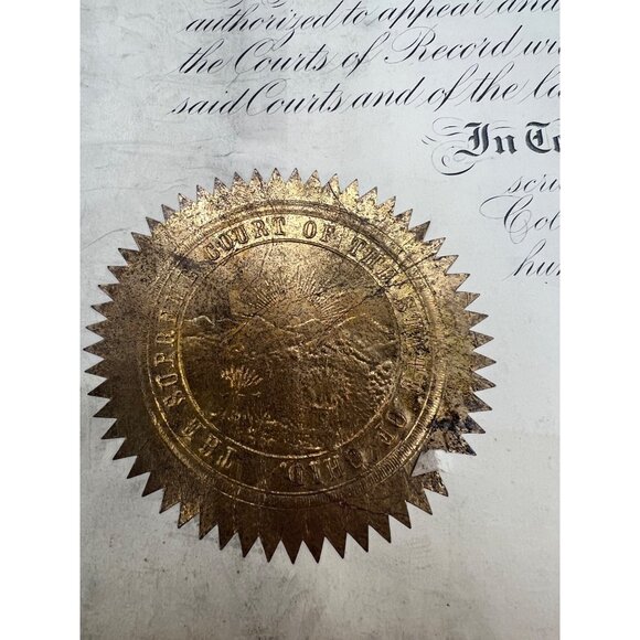 1900 Supreme Court Ohio Attorney Certificate Legal Document Karl Cadwell Antique - Picture 2 of 7